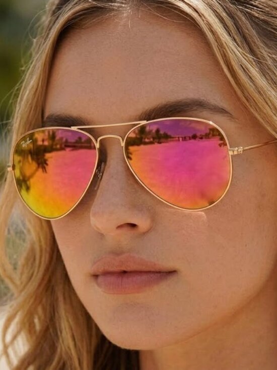 Ray-Ban RB3025 Aviator Sunglasses 112/4T Gold/Pink Flash Lens main image 7